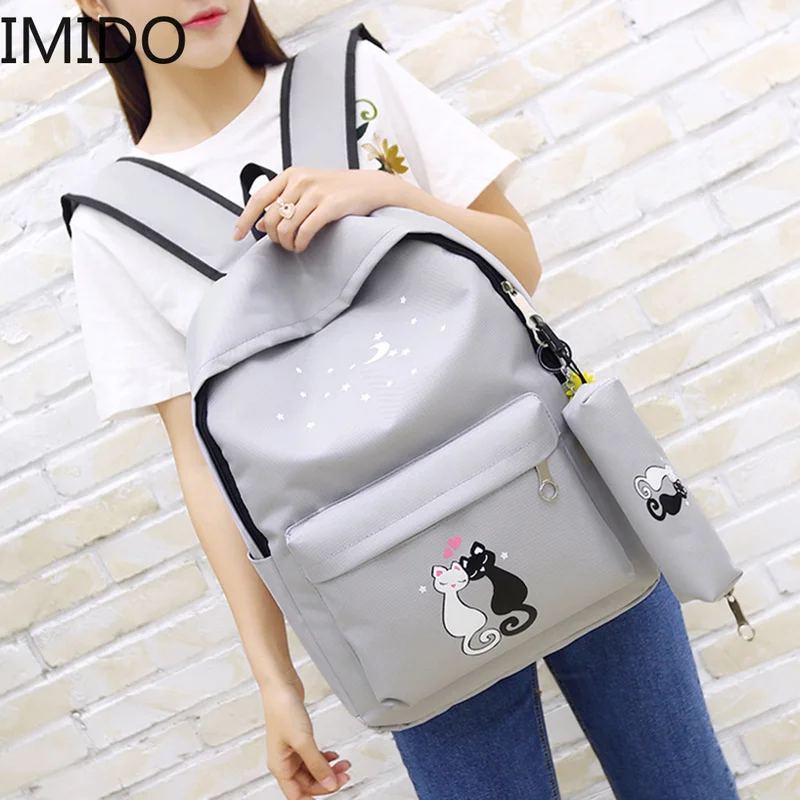 4 шт./компл. 2018 холст Для женщин рюкзак школьный с рисунком милого кота школьная