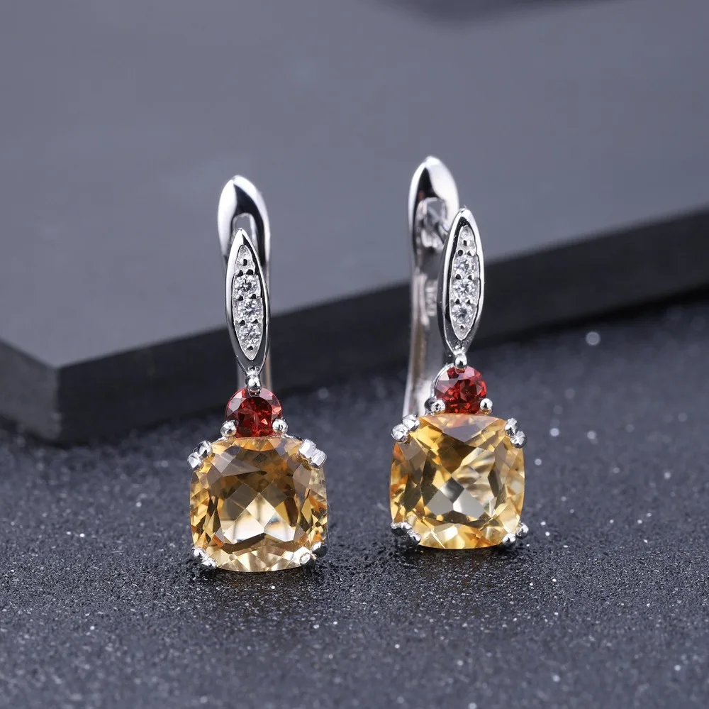 GEM'S BALLET 5.21Ct подушка натуральный цитриновый гранатовый 925 пробы серебряный камень серьги гвоздики для женщин Свадебные ювелирные изделия