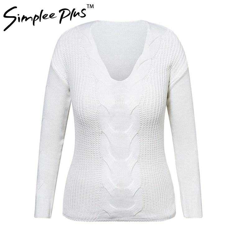 Simplee Plus Sweater Size Women Spring Autumn Pullovers Long Sleeve V Neck Tops Casual For women knitted sweaters | Женская одежда