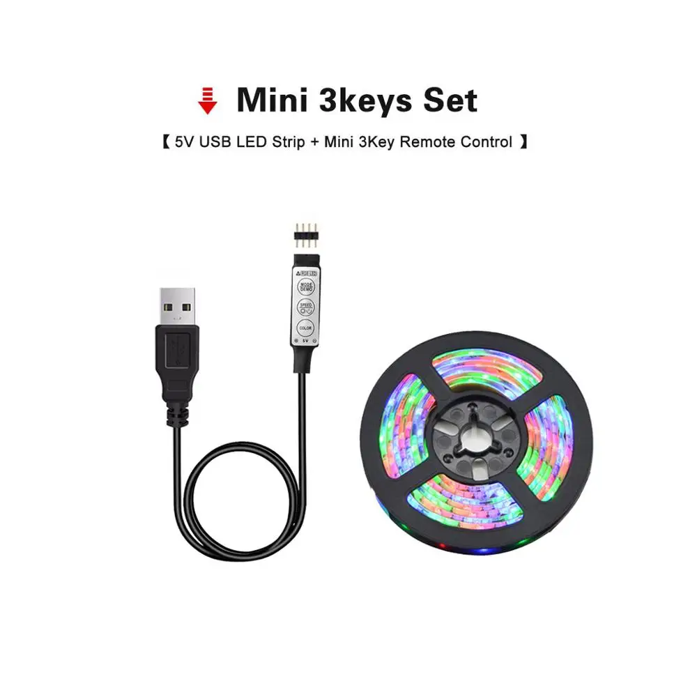 mini 3key no remote DC 5 в USB кухонная лампа USB питание под светильник для шкафа светильник шкаф Декор лампа USB светодиодный светильник для спальни 2835 1 м 2 м 3 м 4 м 5 м - Цвет: mini 3key no remote
