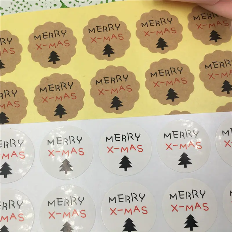 100 шт./лот Рождественская коллекция самоклеющиеся крафт круглые бумажные