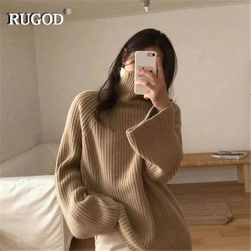 RUGOD/винтажная модная водолазка женские пуловеры однотонные повседневные