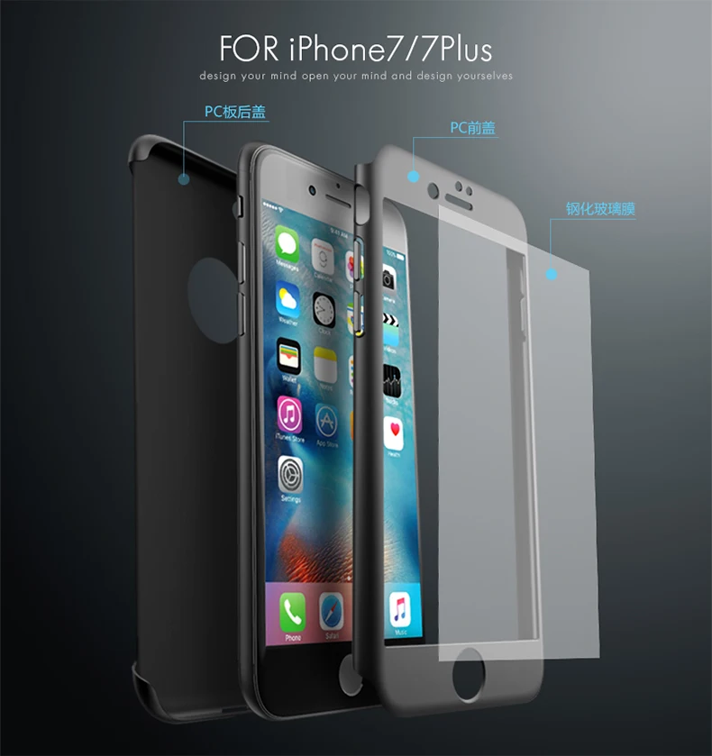 IPAKY бренд полная защита для iphone 7 4,7 ''для iphone 7 plus 5,5'' с закаленной стеклянной пленкой