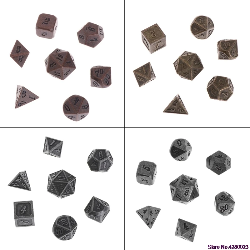1 комплект блестящий металл Dice 7 кубики D4 D6 D8 D10 D% D12 D20 для доски игры, веселье