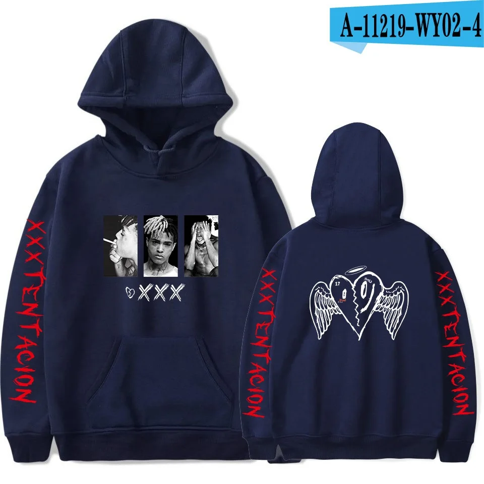 Горячая XXXTentacion пуловер толстовки Мужская Уличная Harajuku Хип Хоп Толстовка рэпер XXXTentacion Moletom размера плюс одежда - Цвет: Navy2