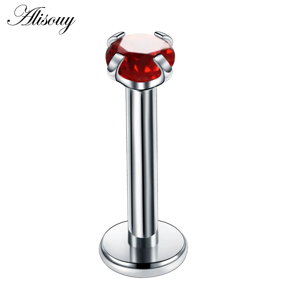 Red Alisouy 1 шт. 16G 6/8 мм круглый прозрачный камень пирсинг Лабрет Спиральные серьги пирсинг плоский нос кольцо Козелка хряща пирсинг - Окраска металла: Red