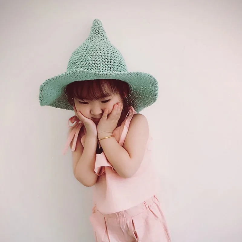 Портативная детская соломенная шляпа однотонная Солнцезащитная пляжная