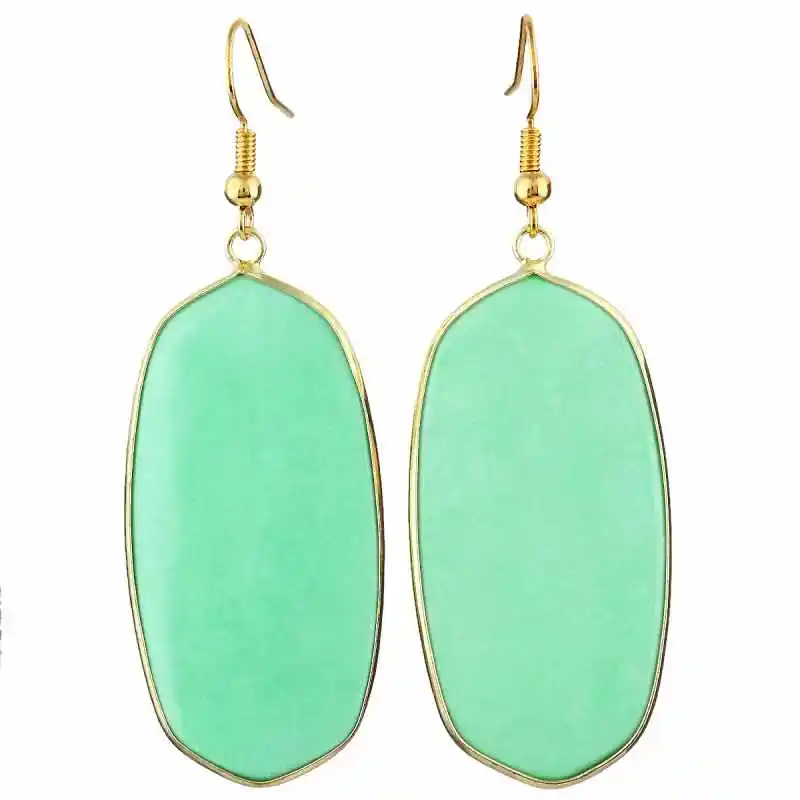 Green Turquoise TUMBEELLUWA женские каменные хрустальные висячие серьги Овальные, Исцеляющие чакры - Окраска металла: Green Turquoise