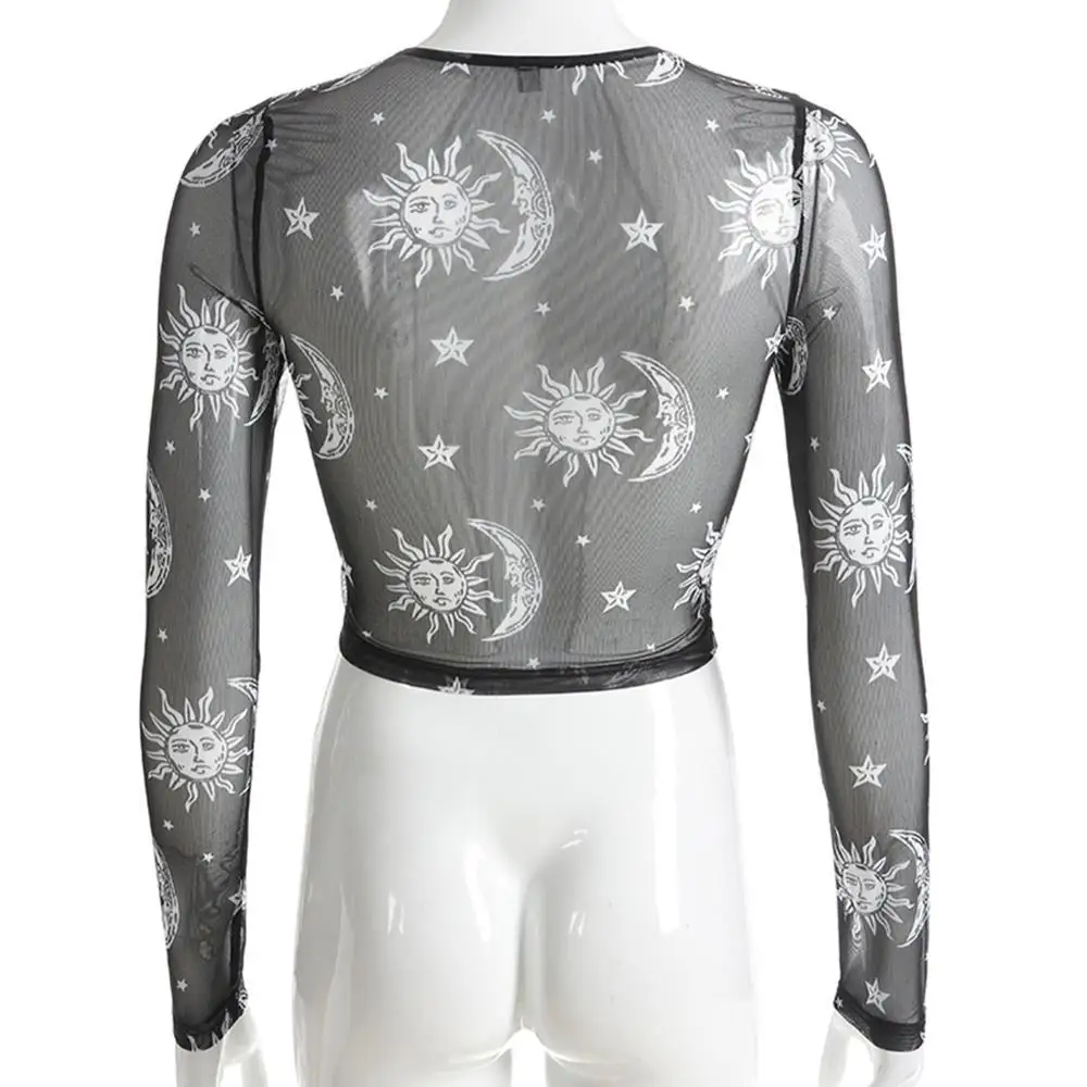 Transparent Shirt Blouse Women's Long Sleeve Works Moon Star Impression T-t-shirt Kamiseta Special Price | Женская одежда