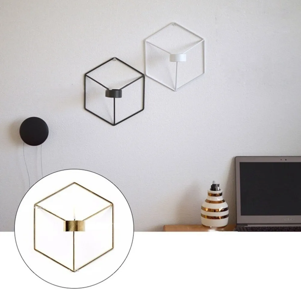 3D Geometric Candle Stick Metal Wall Holder Hollow-carved Stand Rack Home Bedroom Restaurant Decor Candlestick | Дом и сад