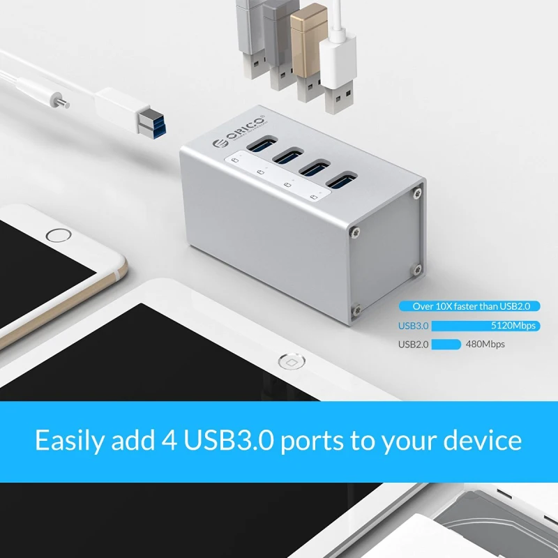 ORICO алюминиевый 4 порта USB 3 0 концентратор Высокоскоростной 5 Гбит/с Мульти