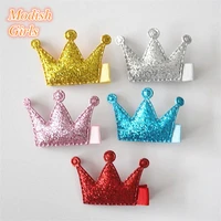 glitter felt crown hair clips for girls wholesale 30pcslot bestseller mini size princess barrettes silver kid hairpin leather