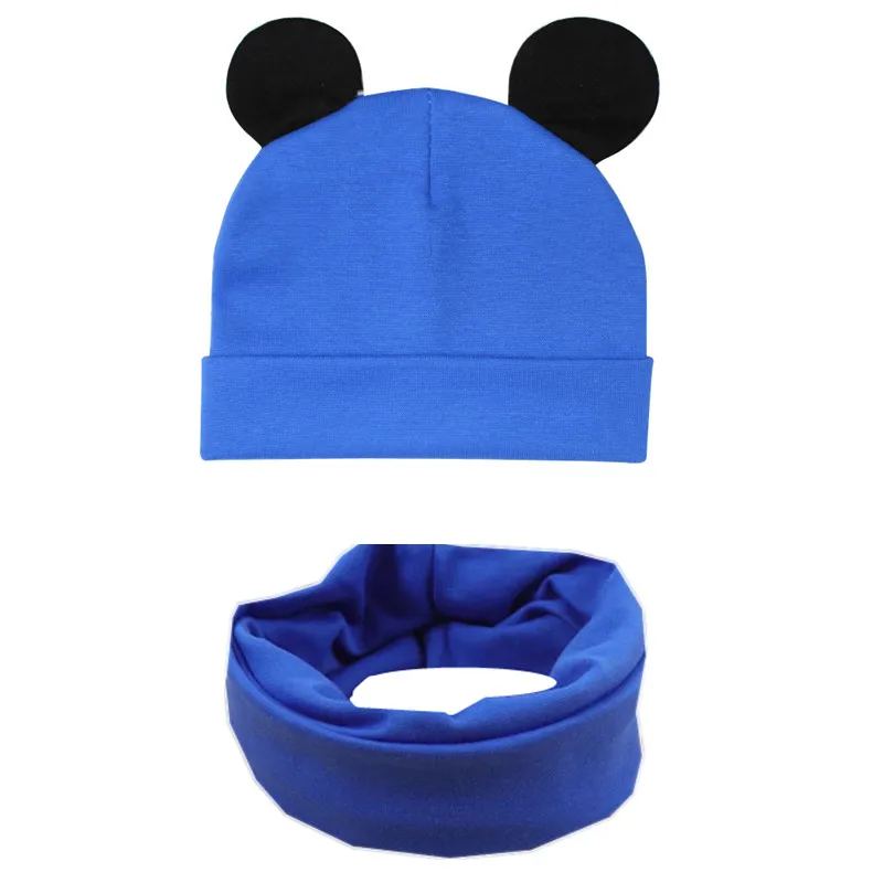 blue black ear Качественный хлопковый Детский набор из шапки и шарфа, детский шейный платок, детский шарф, воротник, шапка, комплект, реквизит для фотосессии - Цвет: blue black ear