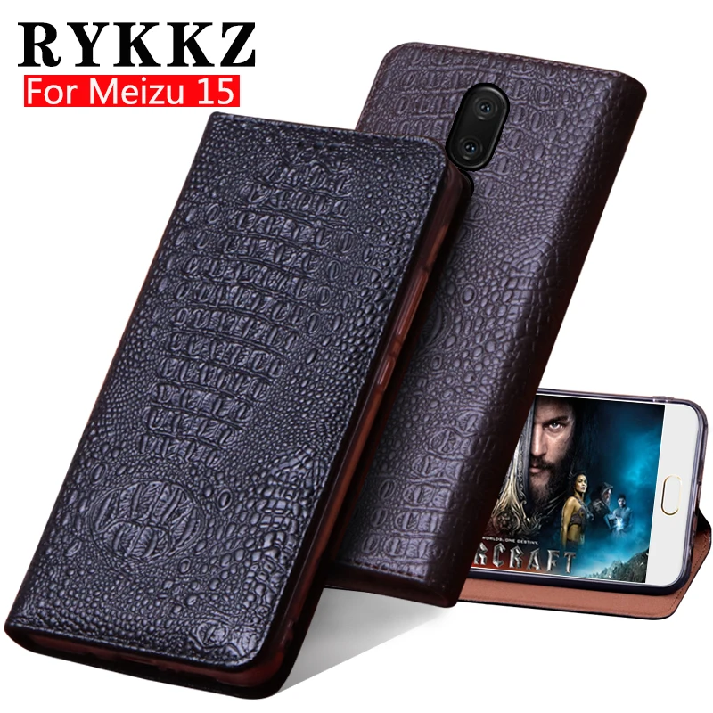 

RYKKZ Genuine Leather Flip Cover For Meizu 15 Mobil Phone Case Stand Leather Protective Case Mobile Phone Cocer For 15 plus