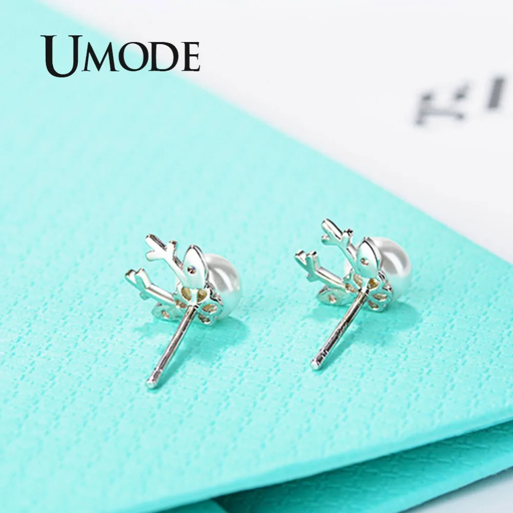 UMODE новая мода белый жемчуг оленьи рога серьги-гвоздики для женщин золотой ушные