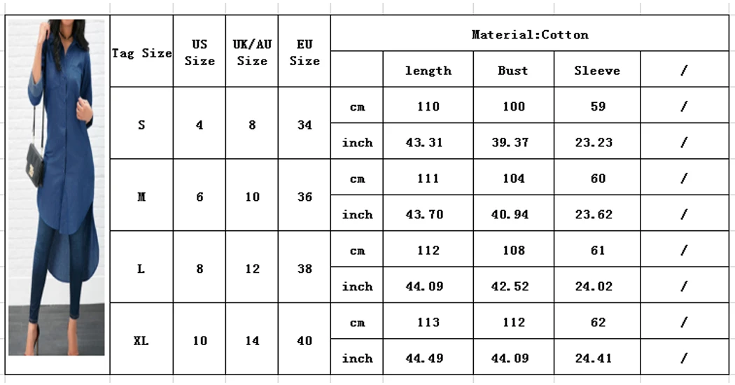 Синяя Асимметричная Офисная Женская рубашка Длинная блузка с отворотом длинный