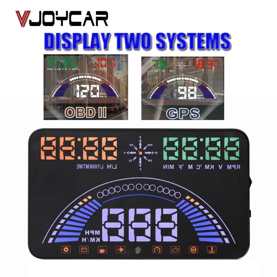 Автомобильный диагностический сканер VJOYCAR S7 HUD с OBDII + GPS дисплей на лобовом стекле