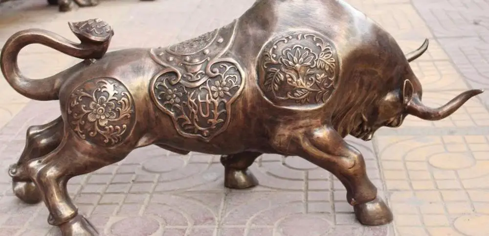 30 &quotкитайские бронзовые Богатые Деньги животное бык носорог Рог Oxen Ox Цветок