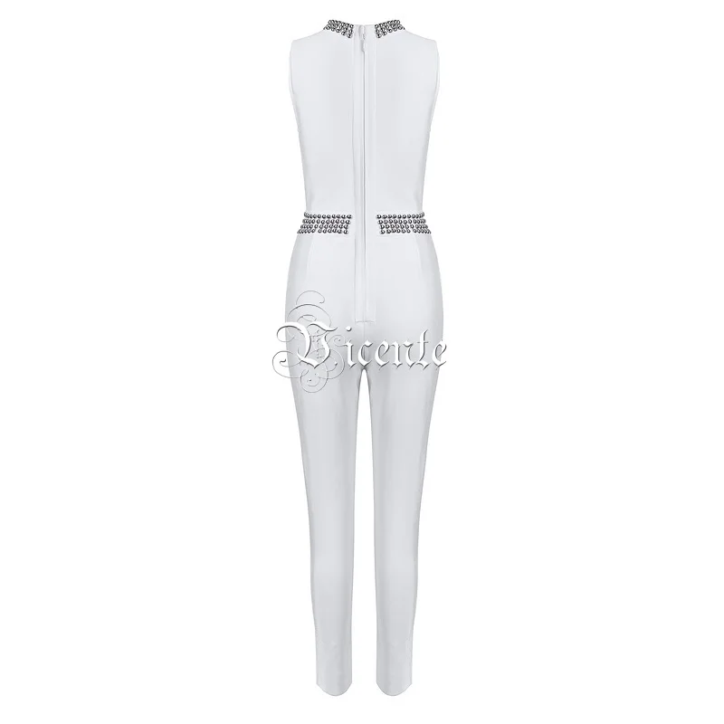 Vicente HOT 2019 New Chic Elegant Rivet Embellished Sexy Hollow Out Celebrity Party Wholesale Women Bandage Jumpsuit | Женская одежда