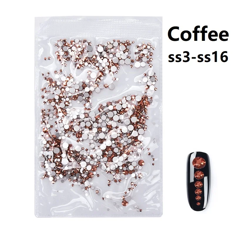 Coffee Biutee 1000 шт./пакет блестящие стразы кристалл AB SS3-SS16 все размеры один мешок Стразы для ногтей страз драгоценный камень украшение для ногтей - Цвет: Coffee