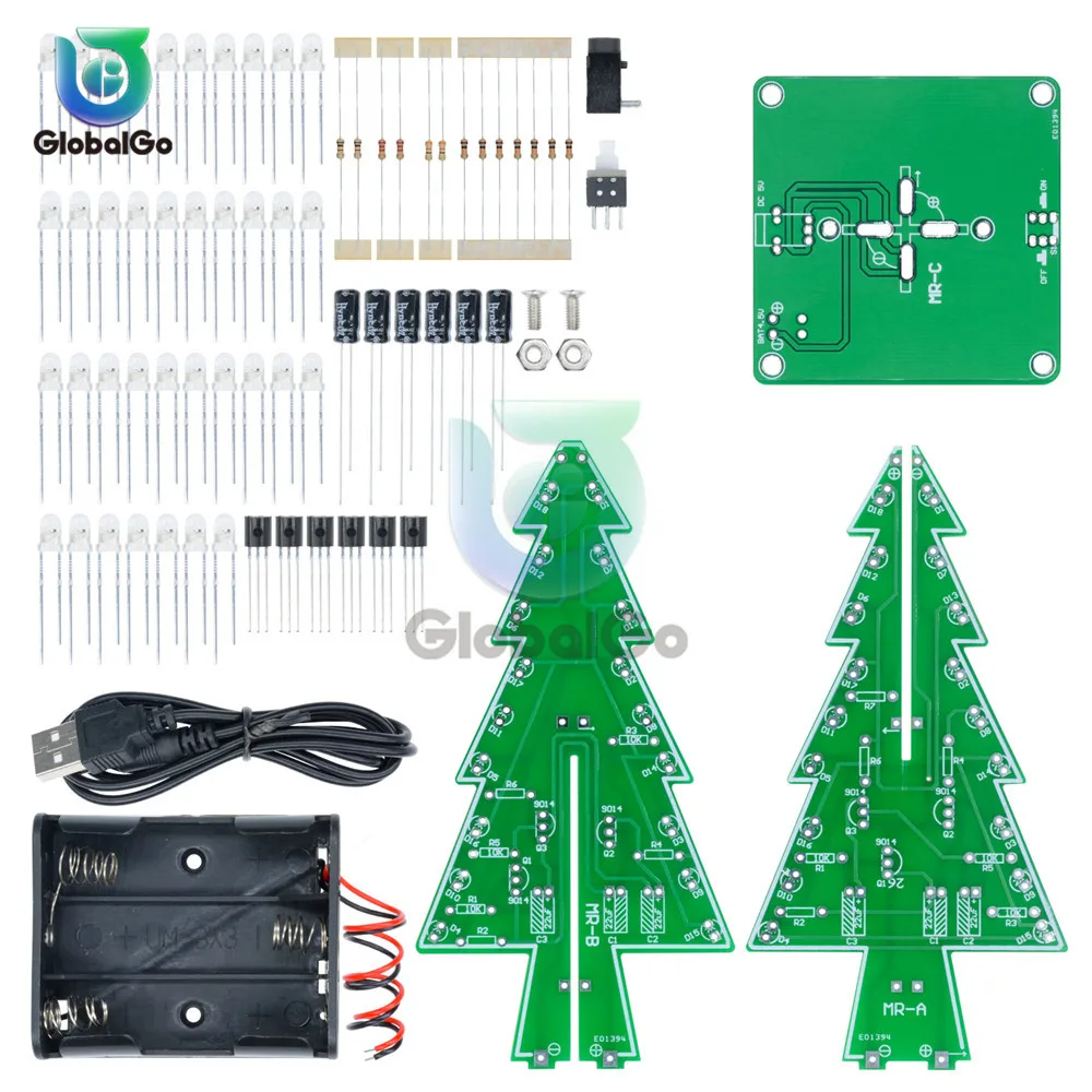 7 Seven Color Flash Christmas Tree Parts Kit Diy LED 3D Christmas Tree Circuit Board Module With Led Lights Self-locking Switch