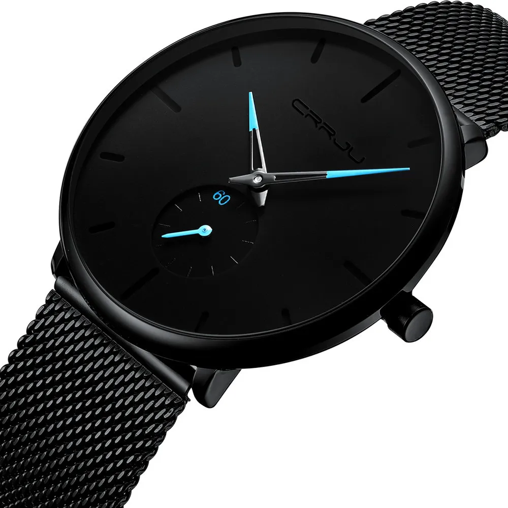 

2019 Stainless Steel 30 Meter Waterproofing Super Thin Men's Business Watch Black Leisure Wristwatch relogio feminino A10