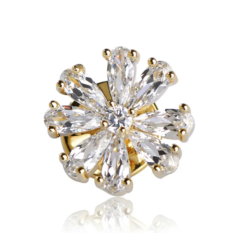 Блестящие стразы белый цирконий снежный цветок броши для женщин медный зажим на