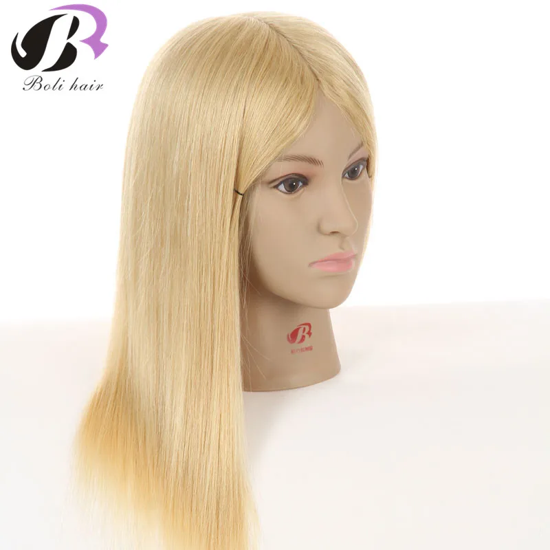 New Hairdressing Training Heads 100% Human Hair 16&quot Blonde Real Mannequin Head With Practice For Sale |