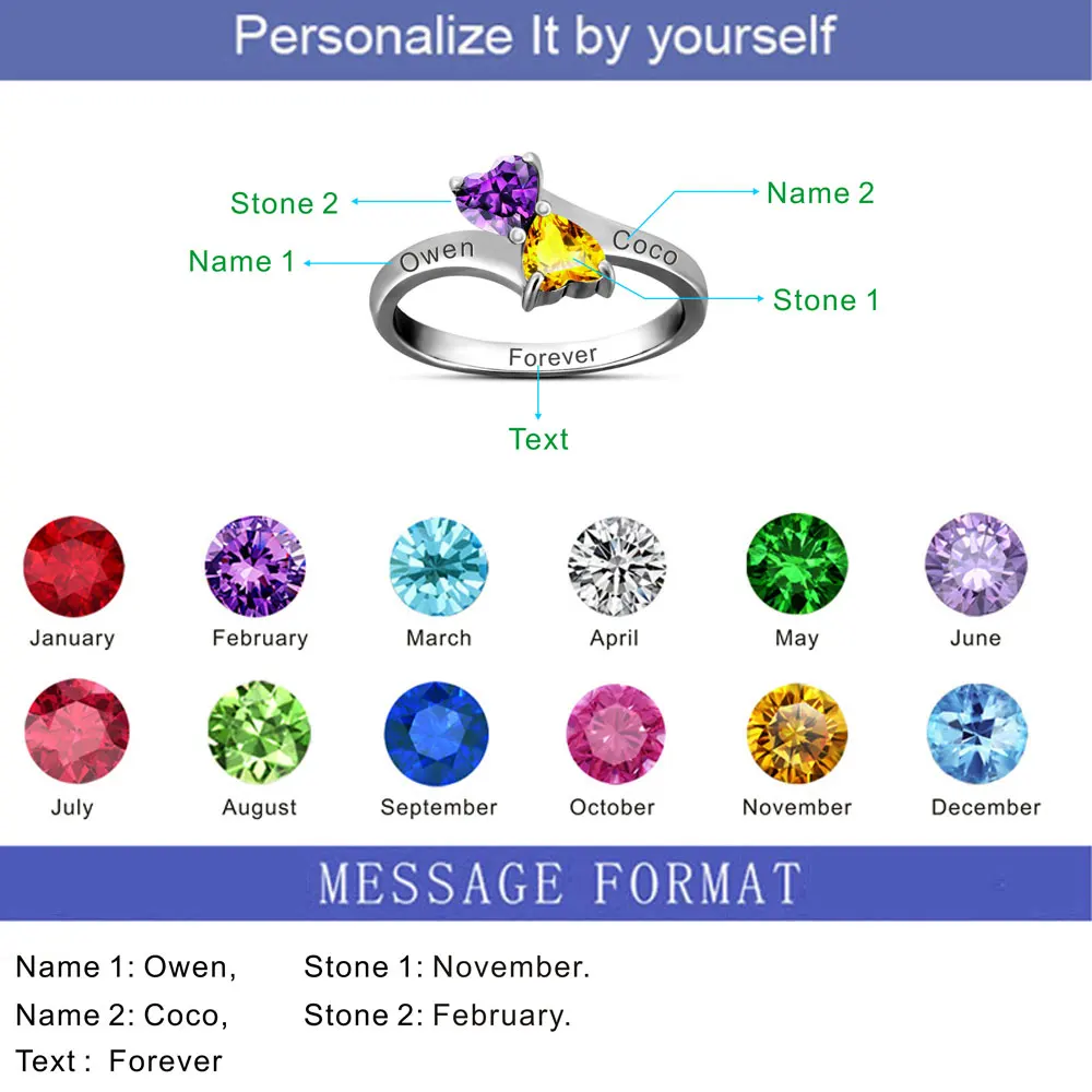 Кольцо-обещание AIJAJA из стерлингового серебра 925 с персонализированным бесконечным символом любви, двумя сердцами и гравировкой имени, в подарочной коробке бесплатно.