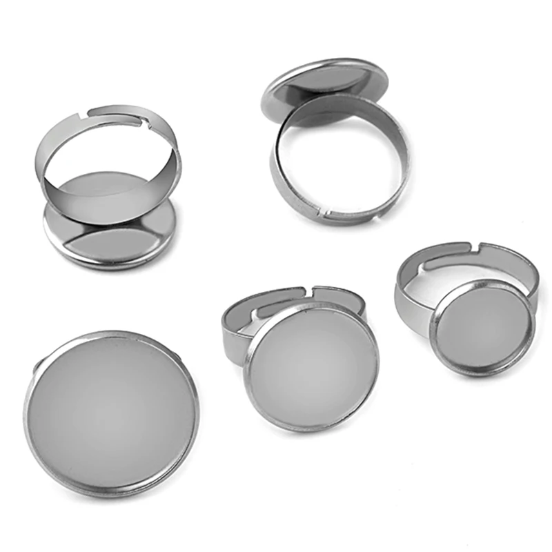

10pcs Stainless Steel Adjustable Blank Ring Base Fit 10 12 14 16 18 20 25mm Glass Cabochons Tray Diy Jewelry Making Ring Finding