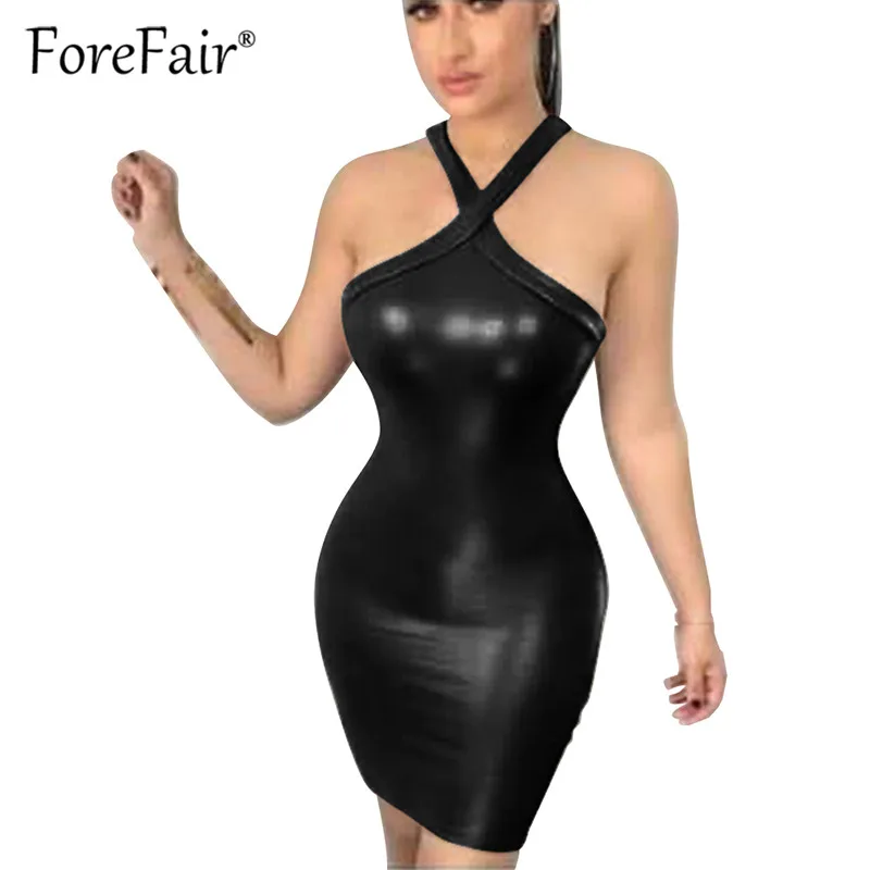 Forefair 2019 Новое Сексуальное Платье из искусственной кожи Женский обтягивающий с