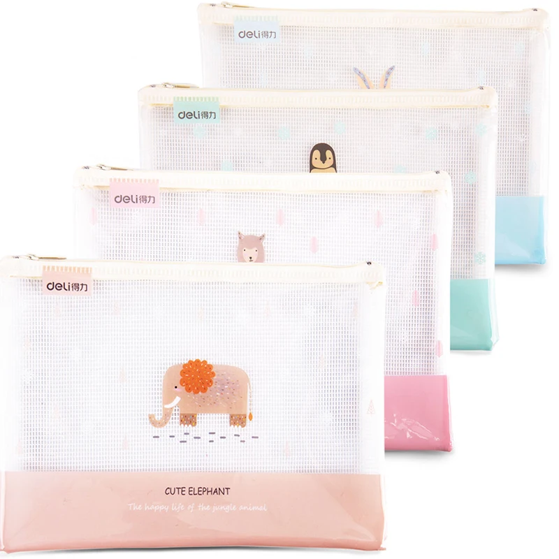 

DELI Transparent Document Bag Mesh Grid File Folder Pupil Kawaii Cartoon Grid Stationery Bags PVC School Office Filing Supplies