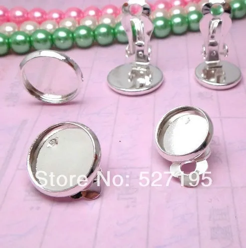 

Wholesale Silver Plated Clip-on Earrings with inner 10-12-14-16-18mm Bezel Setting Tray for Cameo Cabochons