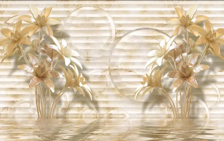 3D фрески обои модные нефритовые лилии на заказ красивые виниловые нетканые для