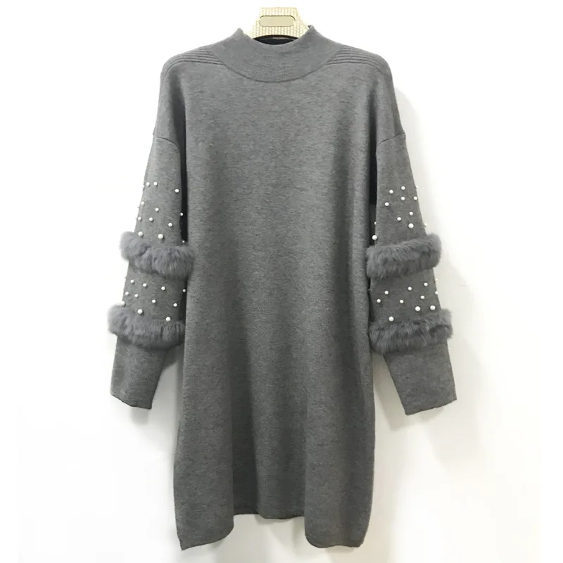 Rlyaeiz Sweater Women 2018 Autumn Winter Fashion Beading Half Turtleneck Knitwear Pullover Woman Loose Mid-long Knitted Sweaters | Женская