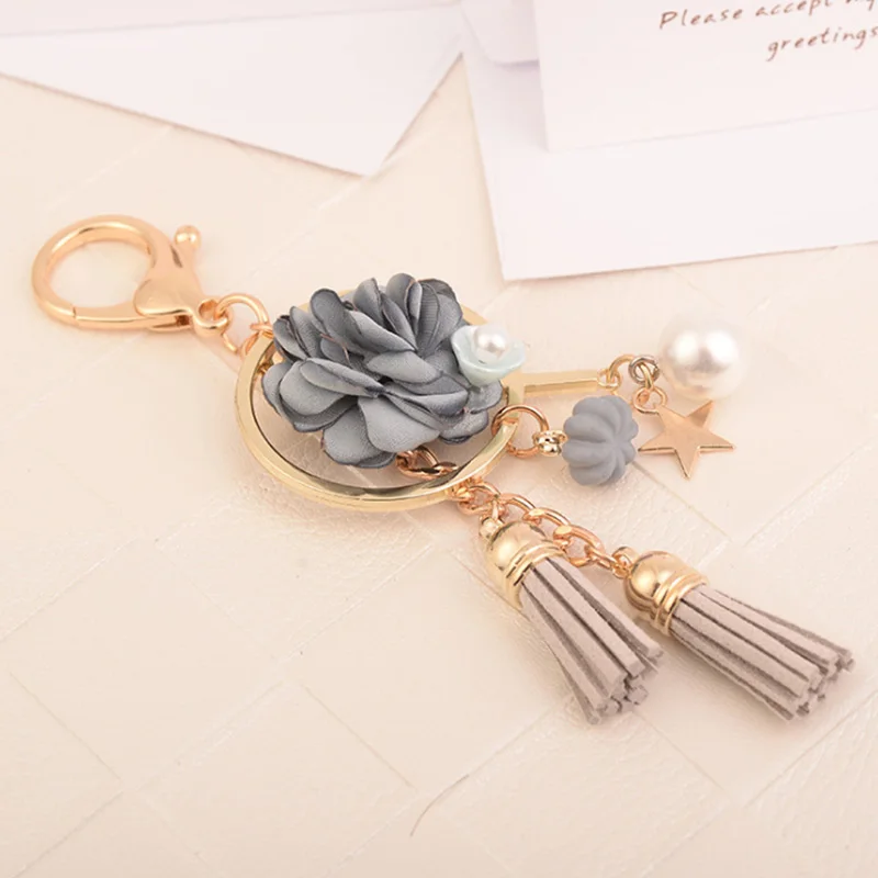 Тканевый брелок с цветами держатель для ключей кожаная сумка кисточкой пряжка