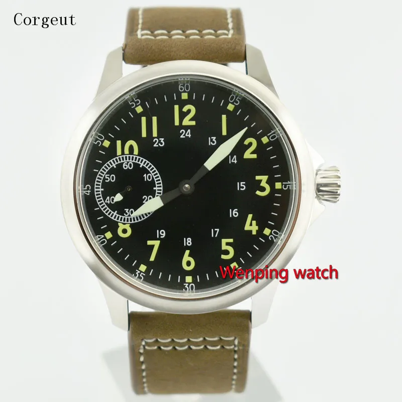 45 мм Corgeut стерильные мужские часы Montre homme Sea gull 6497 с ручным механизмом коричневые