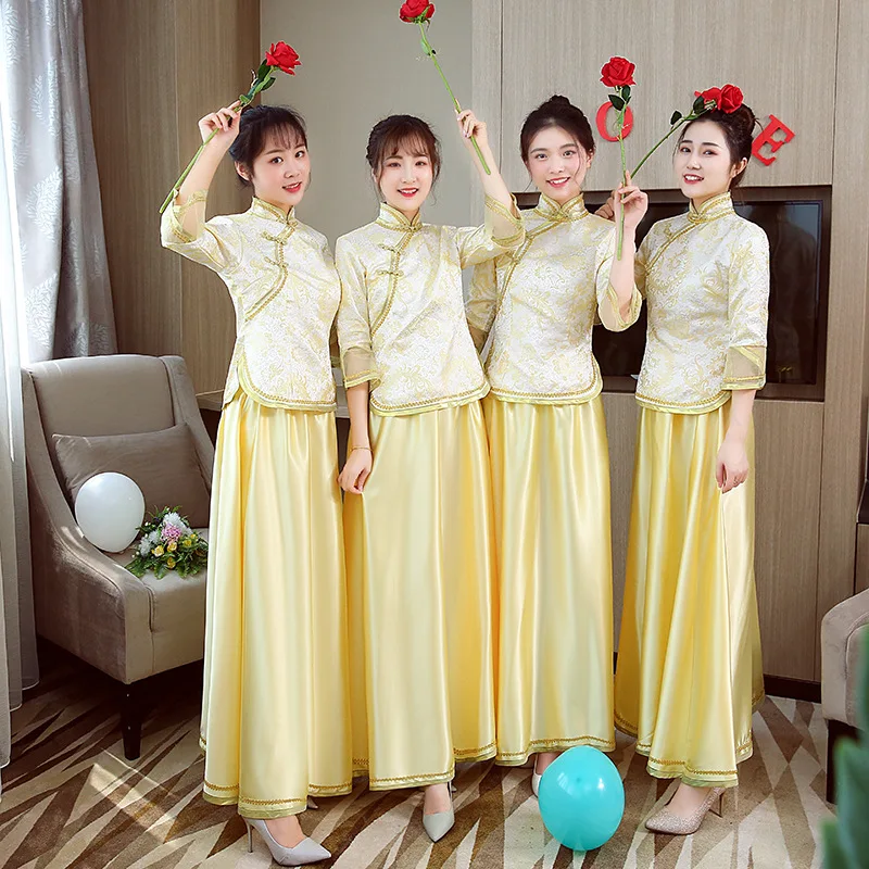 Винтажное свадебное платье подружки невесты Cheongsam современное традиционное в