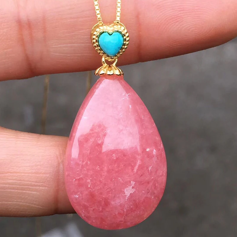 Wholesale Red Rhodochrosite Natural Stone Pendants Water Drop Pendant Necklace Beauty for Women Stone Jewelry