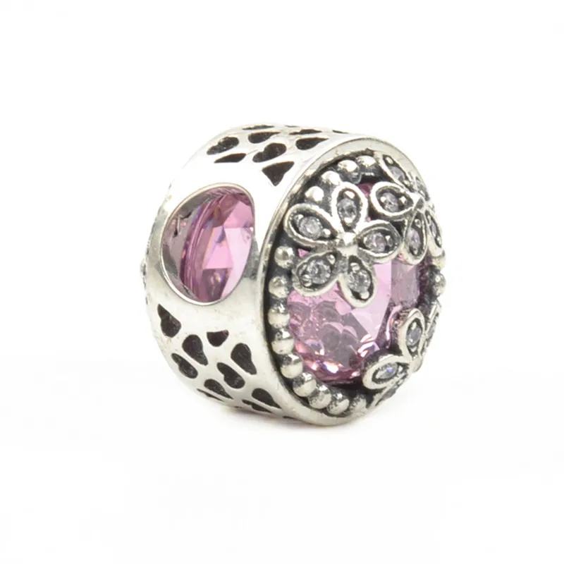 

Lucky Sonny Silver Bead DIY Charm Bead Real 925 Sterling Silver Berloque Pink Crystal Daisy Flower Beads For Mother's Day LSH198