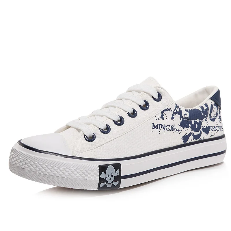 SYTAT England Spring Popular Men's Canvas Shoes Fashion men shoes casual Skull Lace-up Casual Flat | Обувь