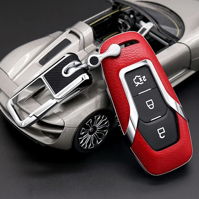 Red with keyring Автомобиль дистанционного брелока чехол для Ford Fusion MONDEO Mustang F-150 Explorer Edge для Ford Escort Эверест Ranger с брелоком - Название цвета: Red with keyring