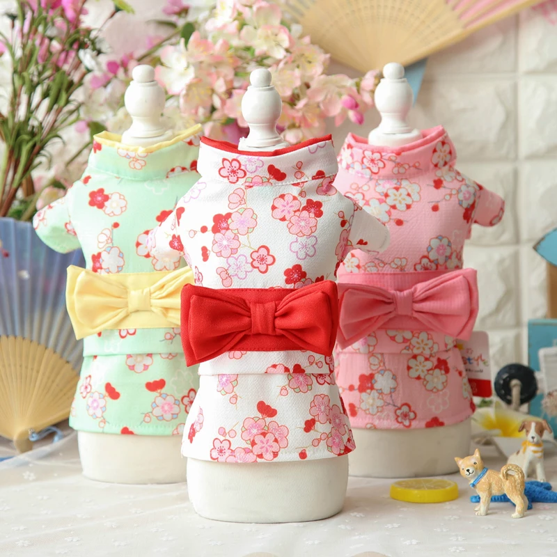 Одежда для собак с цветочным узором галстук-бабочка милый кот щенок японское