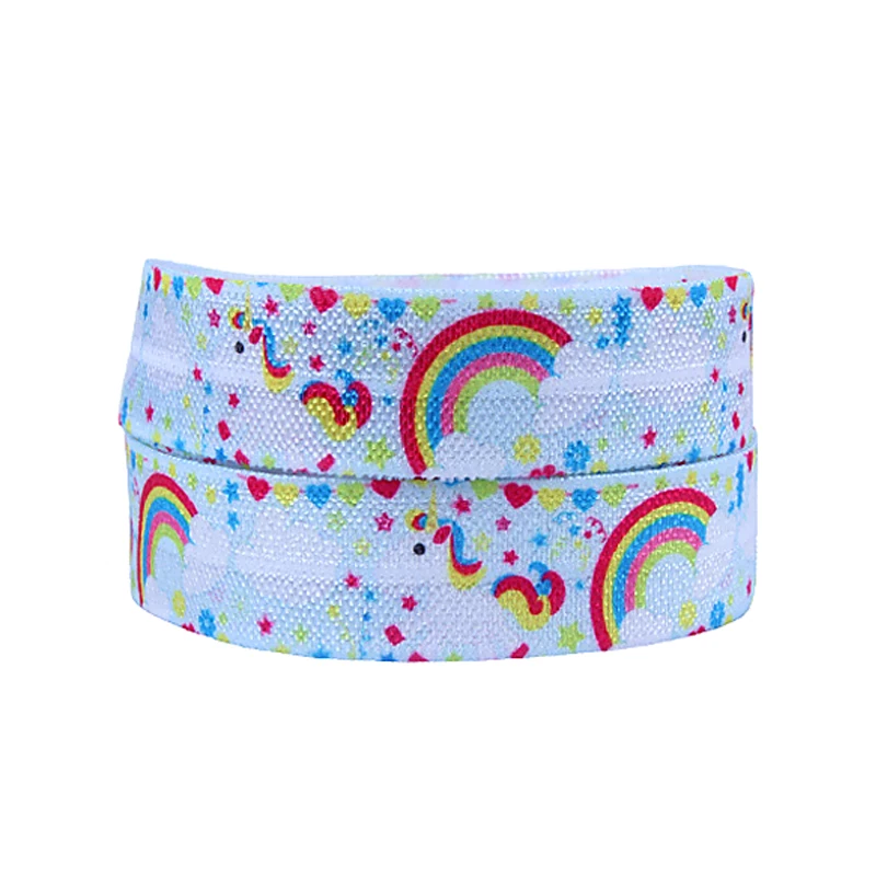 

Cartoon foe rainbow unicorn patterns fold over elastic, 50 yards per lot