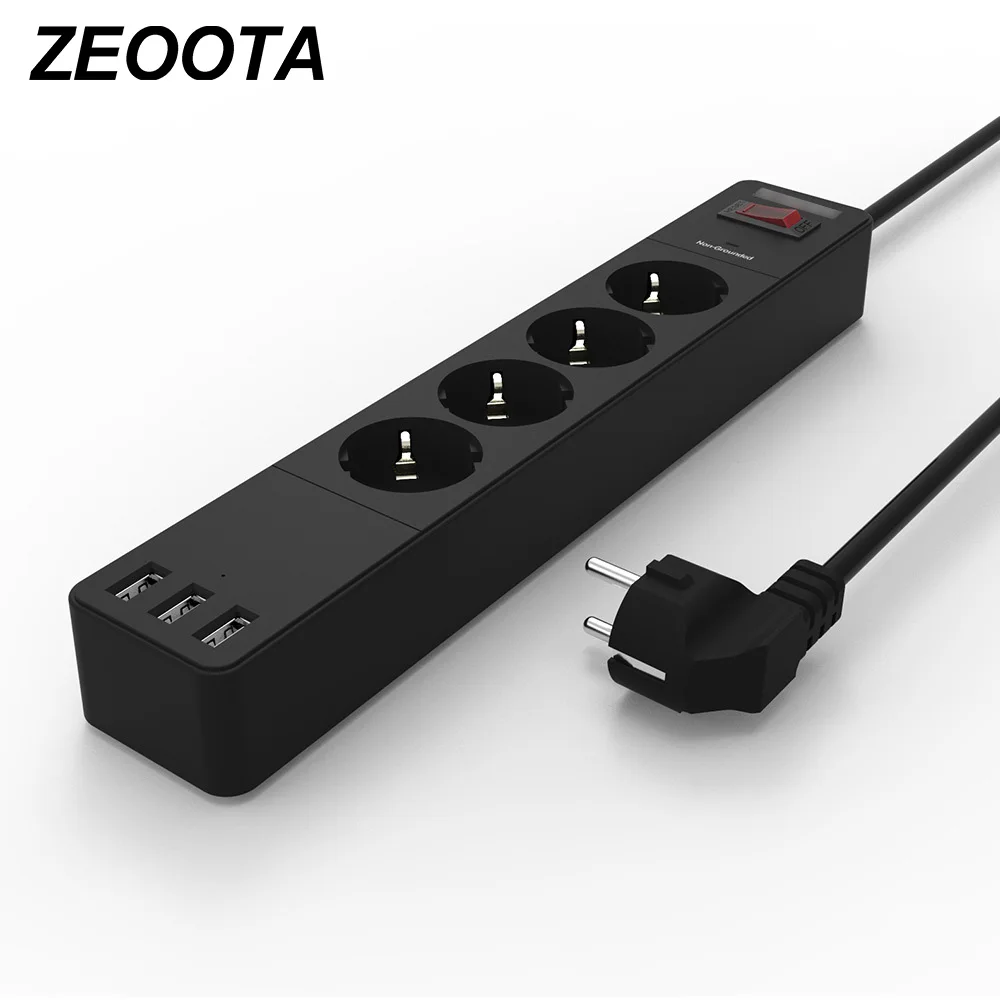Силовая лента 4 розетки с европейской вилкой с USB 4 портами быстрой зарядки 1,8 м удлинитель для смартфонов, планшетов USB устройств