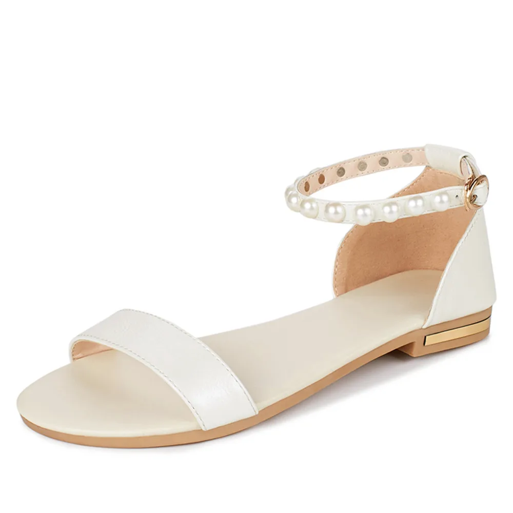 MORAZORA 2018 new women sandals genuine leather summer shoes buckle solid elegant pearl casual flat | Обувь