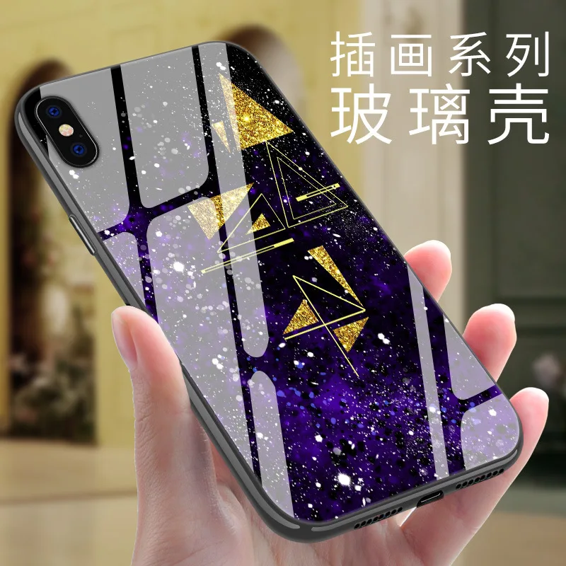 Geometric Patterns Glass Protective Case for IPhone X Colorful Painted Design Cover 7 8 8Plus 6 6sPlus |