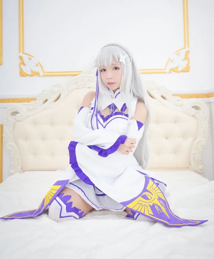 Платье Emilia Re Zero Костюмы для костюмированной вечеринки парик Для женщин Платье для косплея Эмилия Косплэй Костюм Аниме Косплэй вечерние Хэллоуин вечерние плащ парик