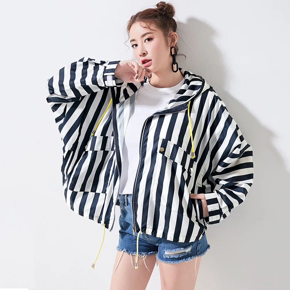 Fashion Office Lady Full Sleeve Trench Coat for Women British Bat Sleeved Long European Windbreakers Striped Fall Overcoat | Женская