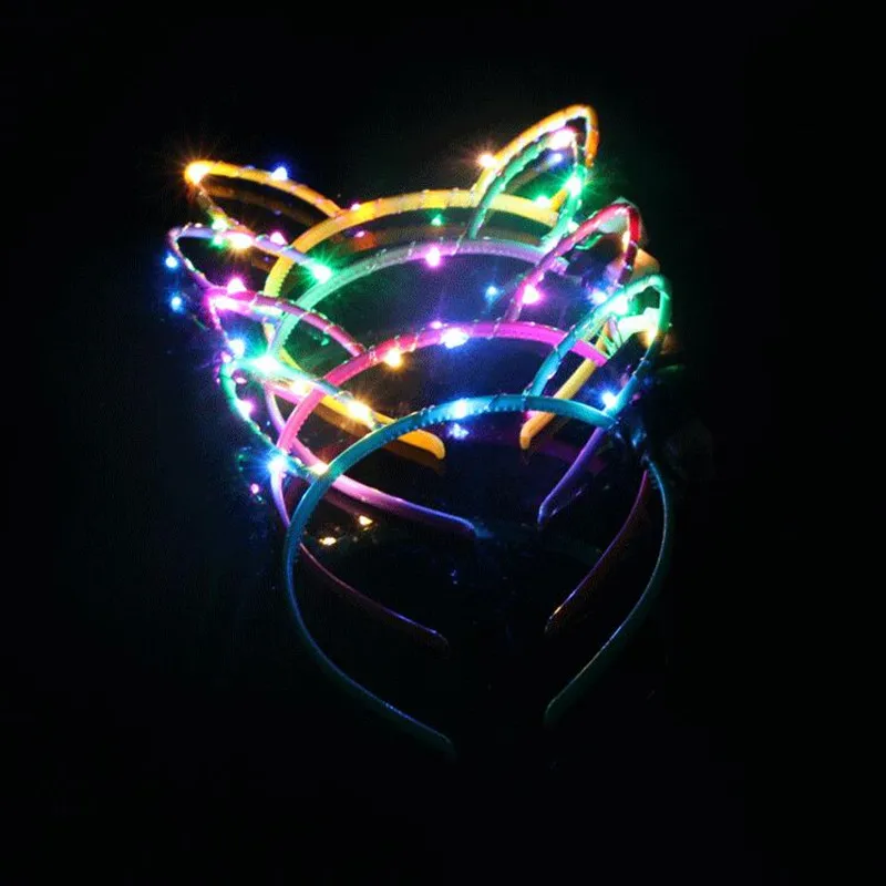 

Светящаяся головная повязка на голову с заячьими ушками для Хэллоуина, светящаяся головная повязка с кошачьими ушками для женщин, аксессуа...